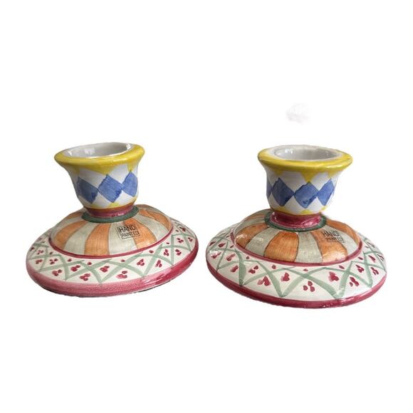 Hand Painted Colorful Unique Multicolored Candle Holders - Picture 1 of 8